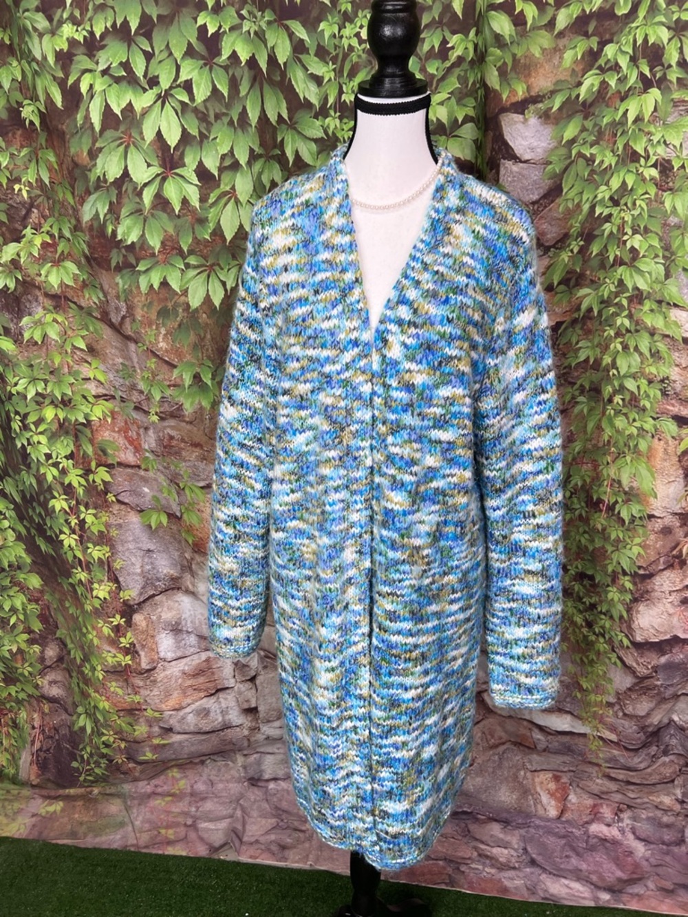 J. JILL Marled Blue Longline Open Cardigan, L - Picture 2 of 10